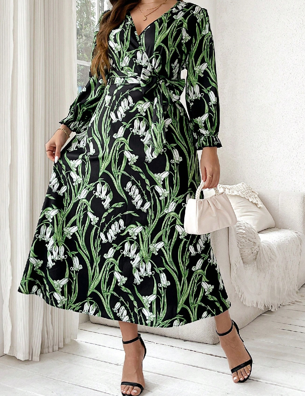 Rochie lunga SHEIN CURVE, verde/negru