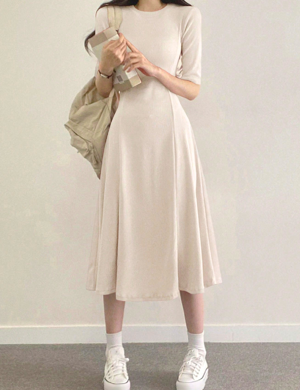 Rochie medie Dazy, ecru