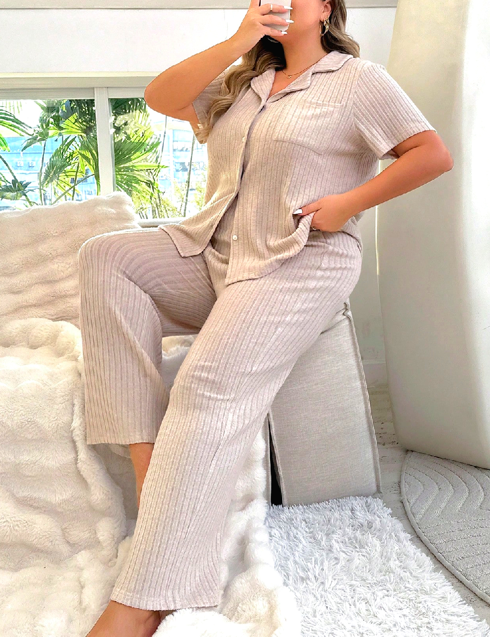 Pijama SHEIN CURVE, bej