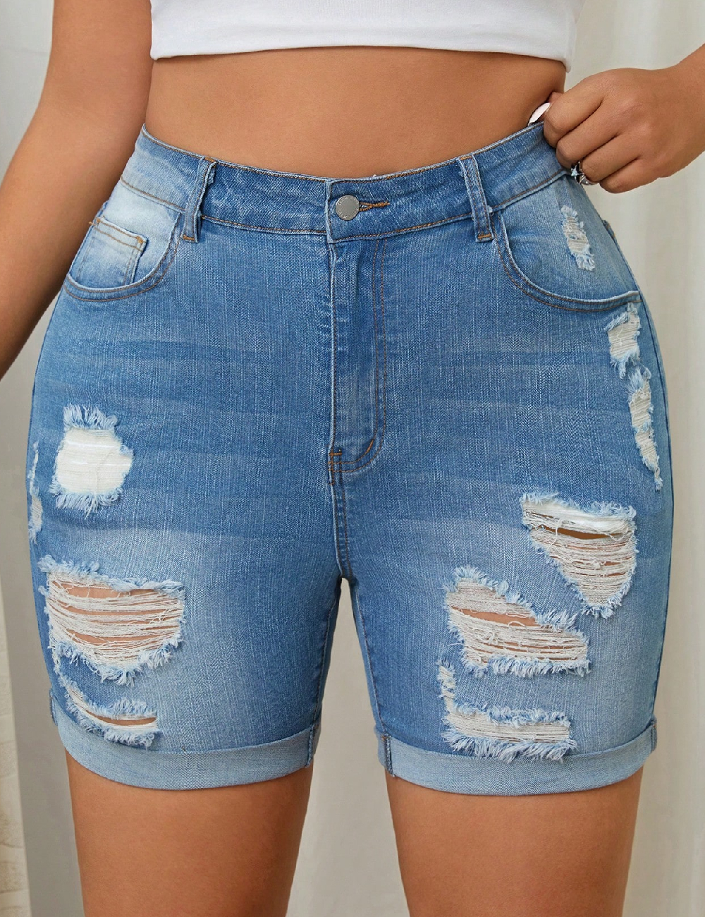 Pantaloni scurti SHEIN CURVE, albastru