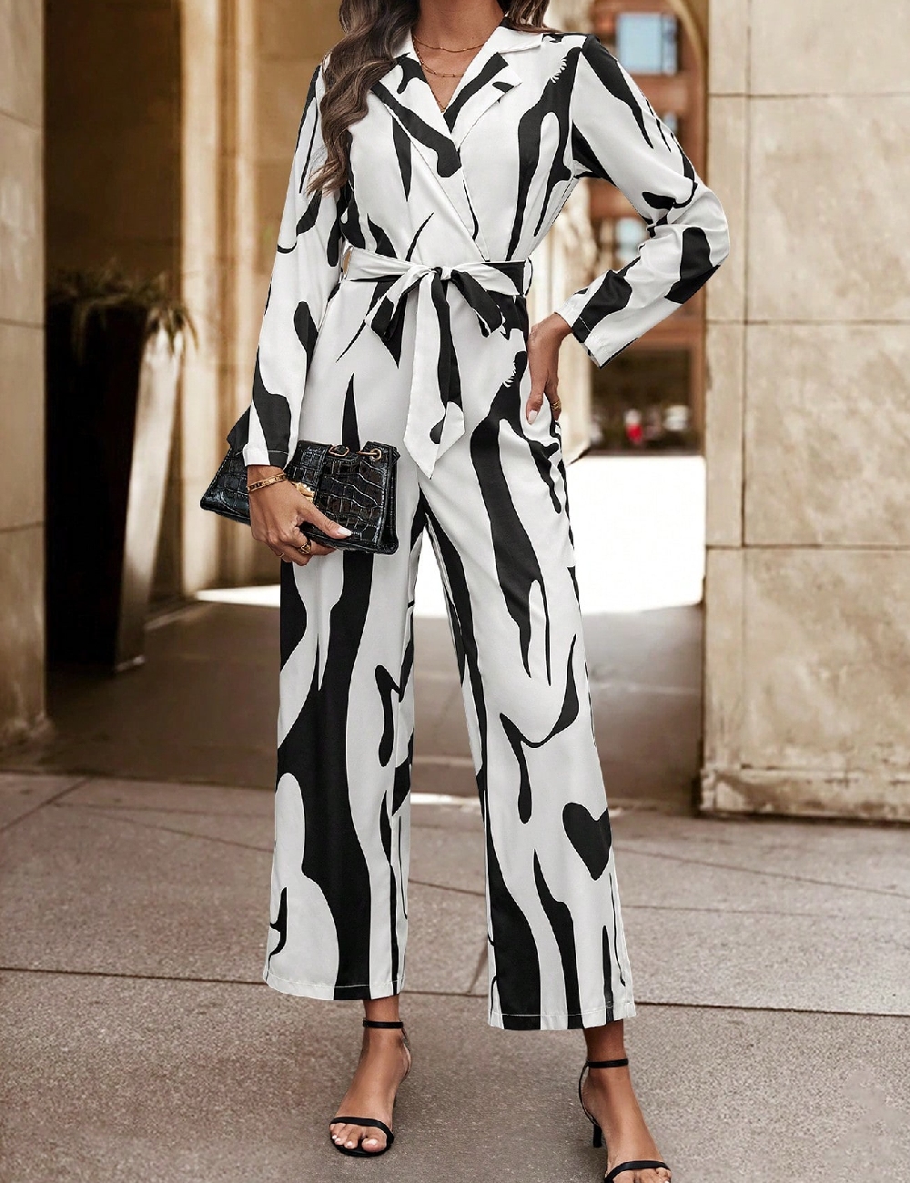 Salopeta SHEIN, alb/negru