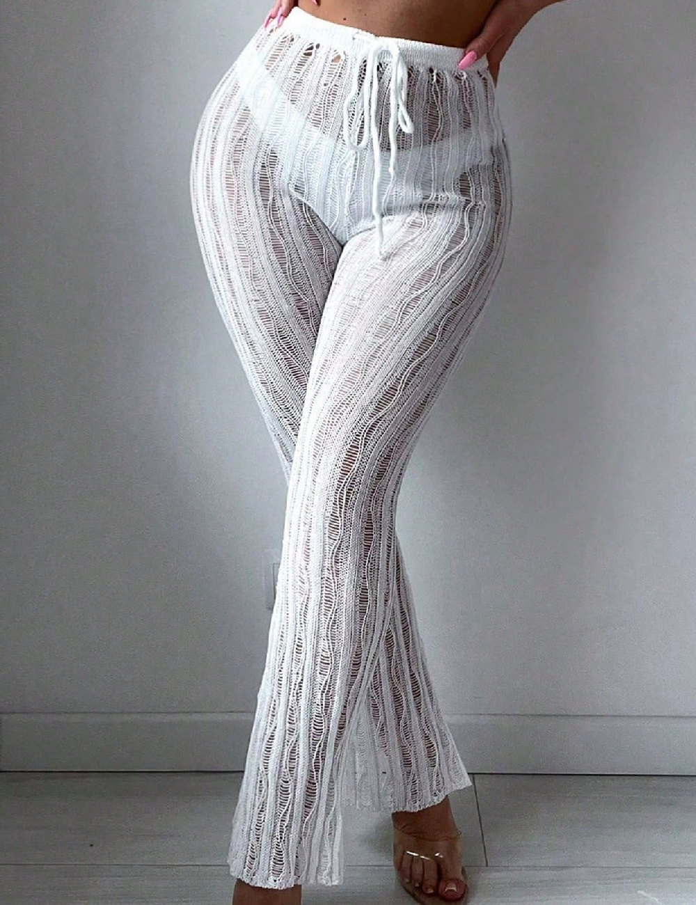 Pantaloni de plaja SHEIN, alb