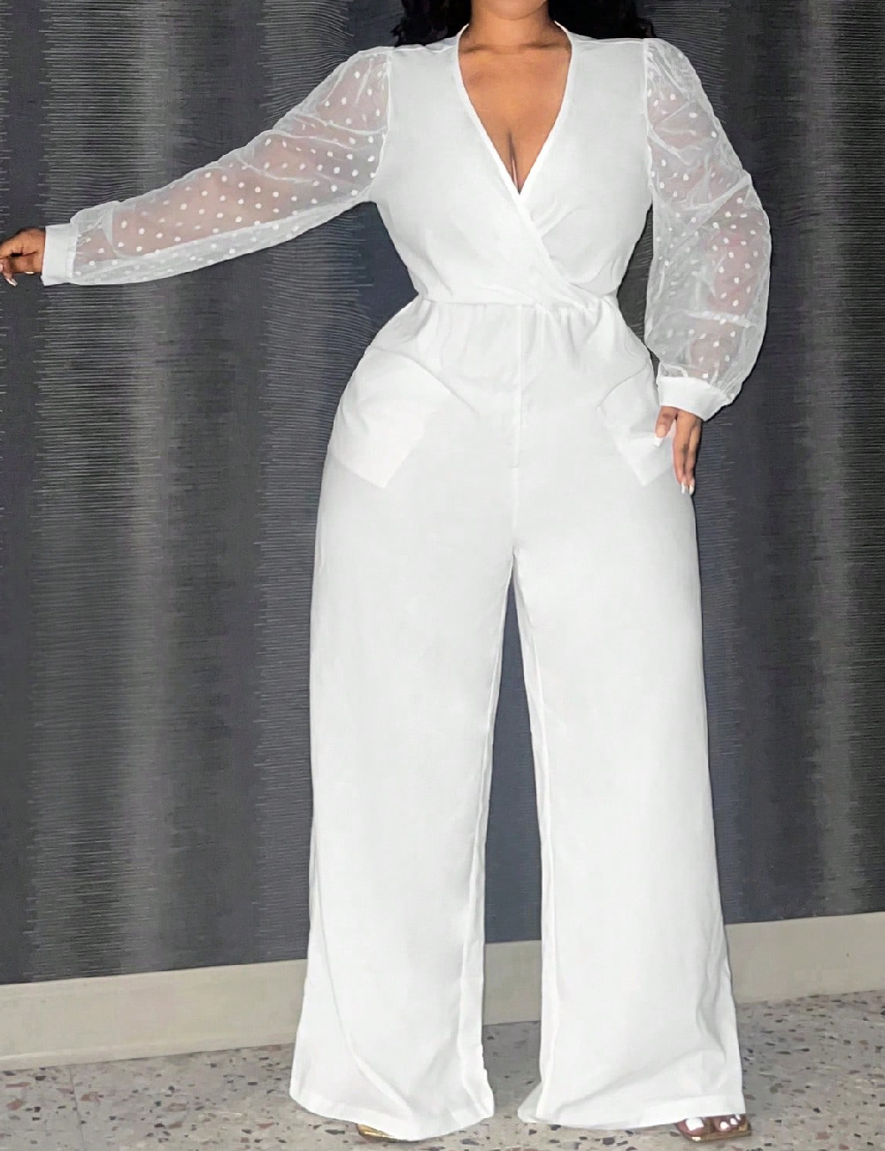 Salopeta SHEIN CURVE, alb