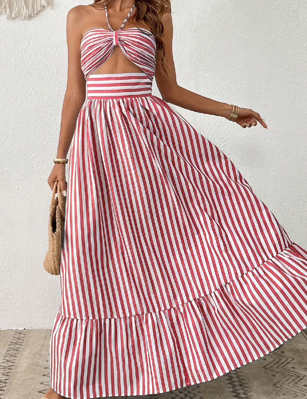 Rochie lunga SHEIN, alb/rosu