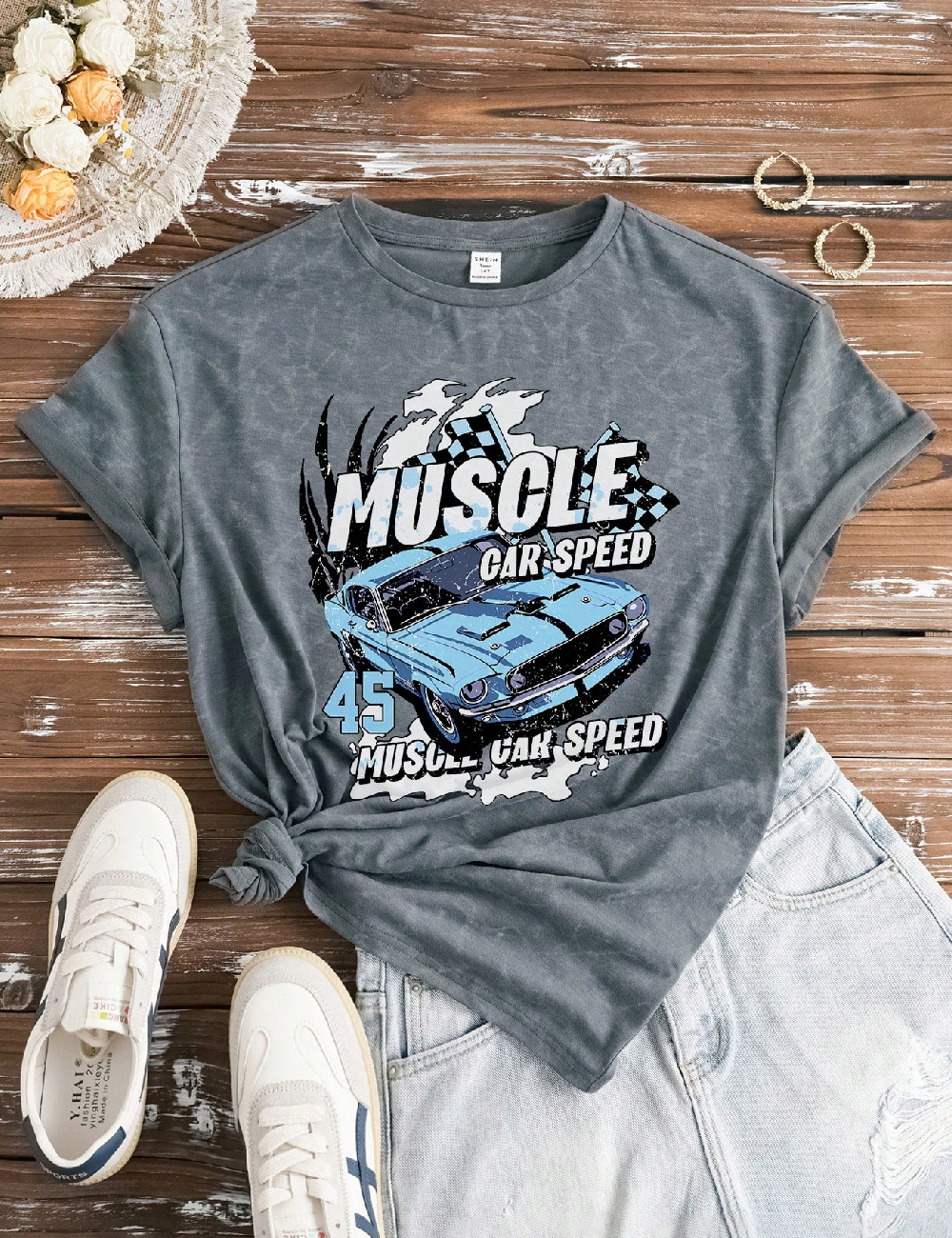 Tricou Shein Kids, gri petrol