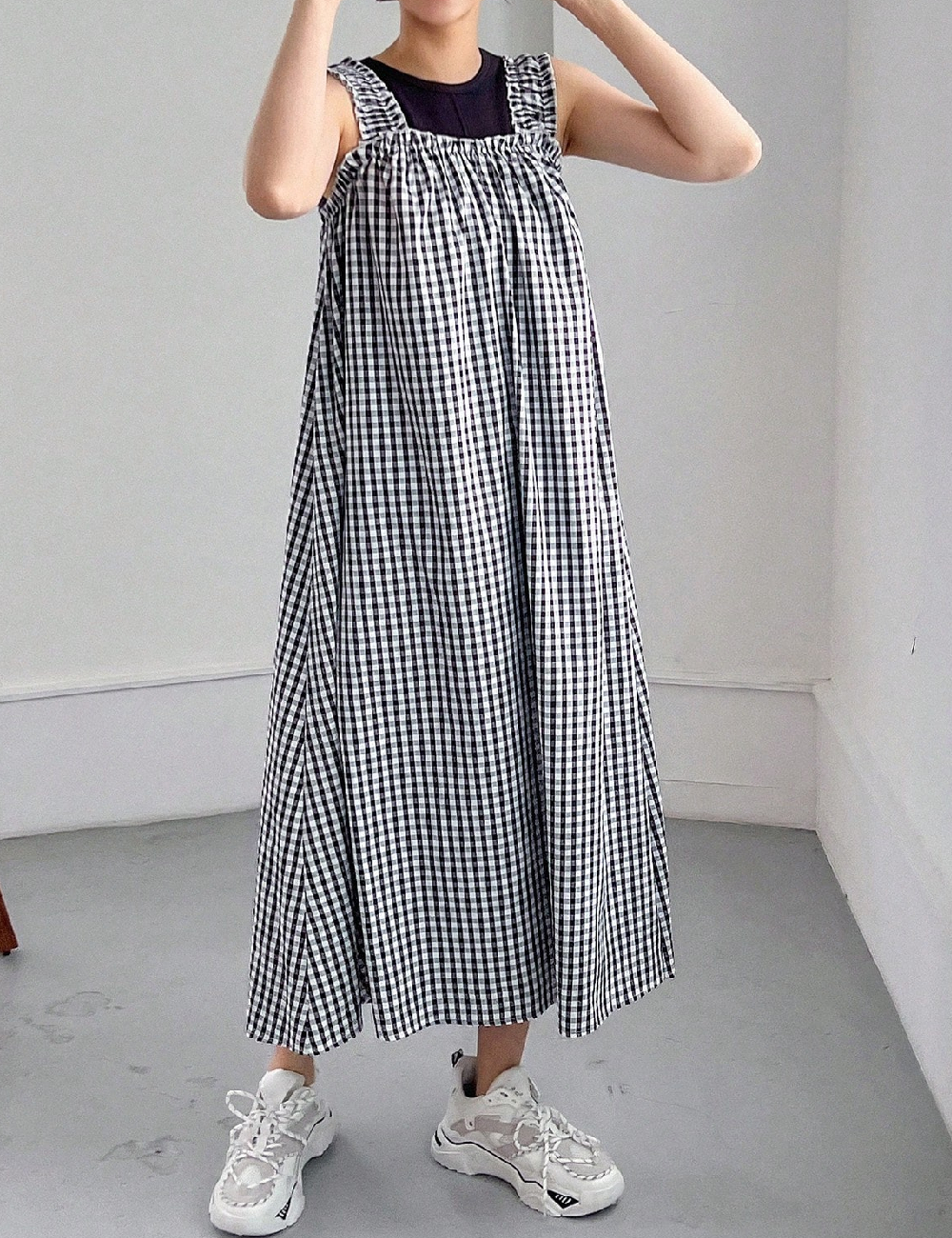 Rochie lunga Friful, alb/negru