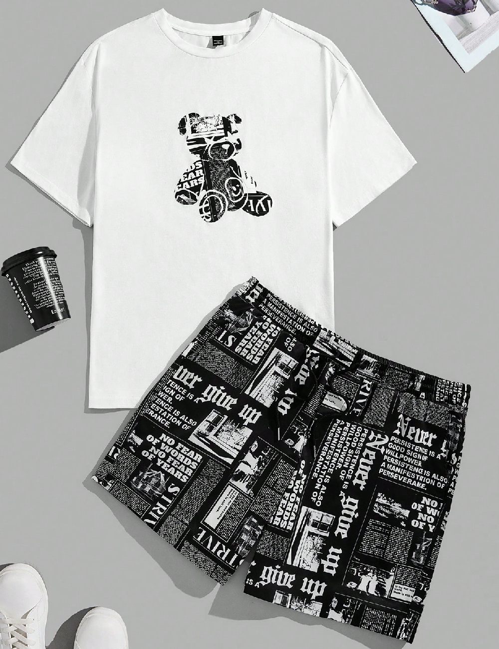 Compleu SHEIN Plus Size Men, alb/negru