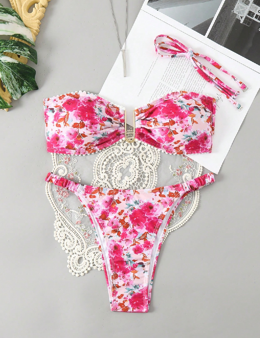 Costum de baie SHEIN, floral print