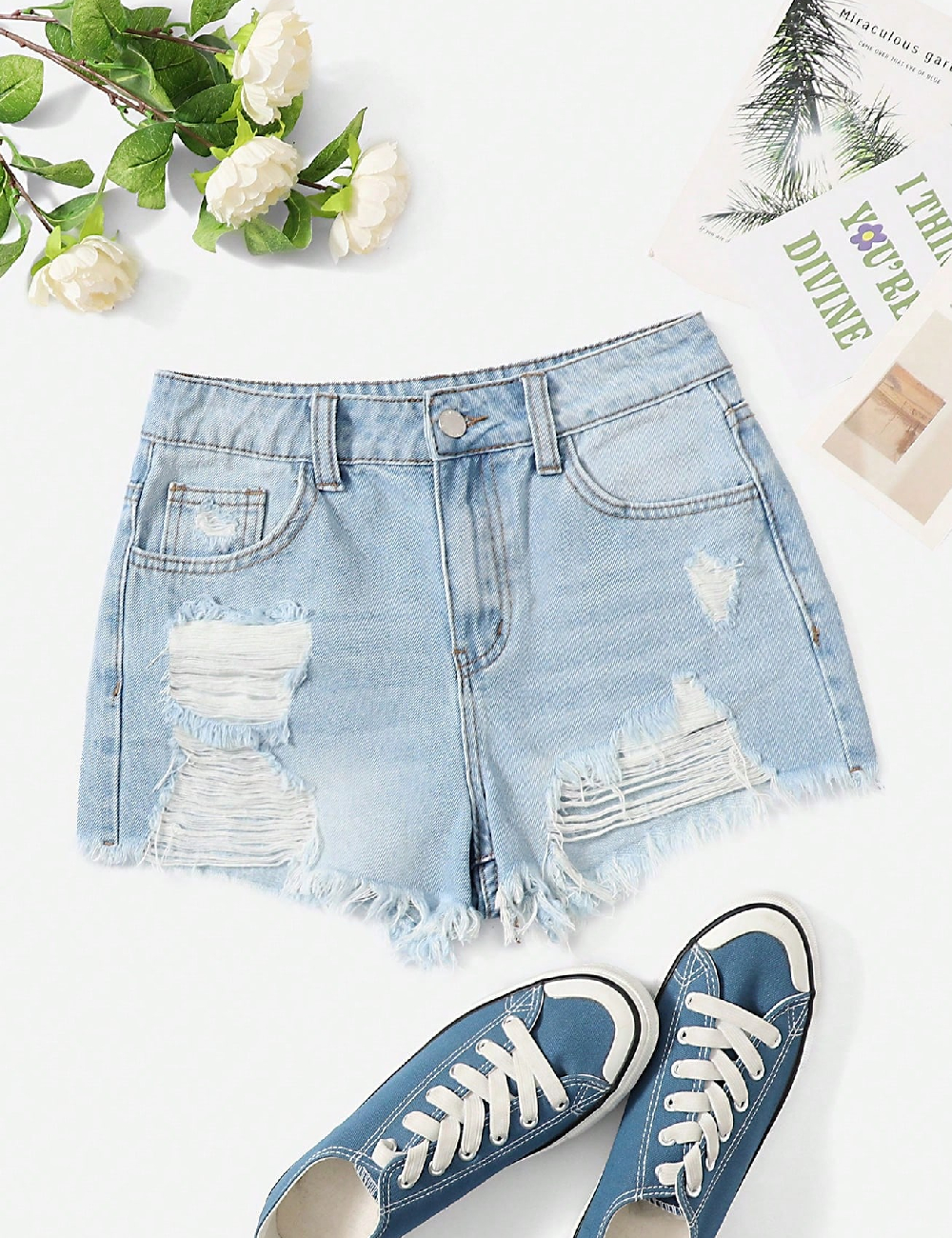 Pantaloni scurti SHEIN CURVE, albastru