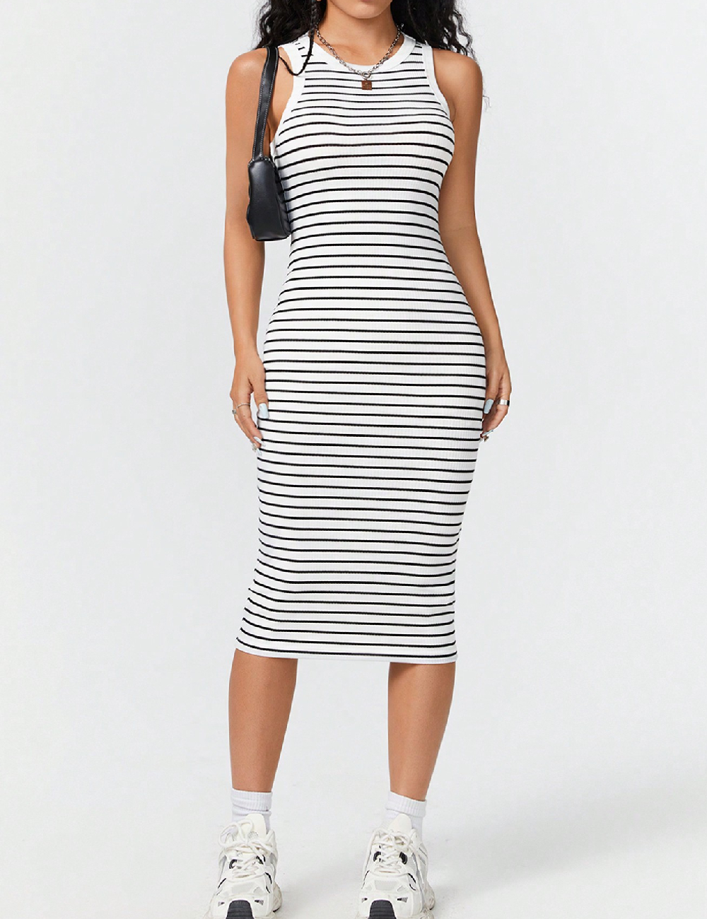 Rochie medie SHEIN, alb/negru