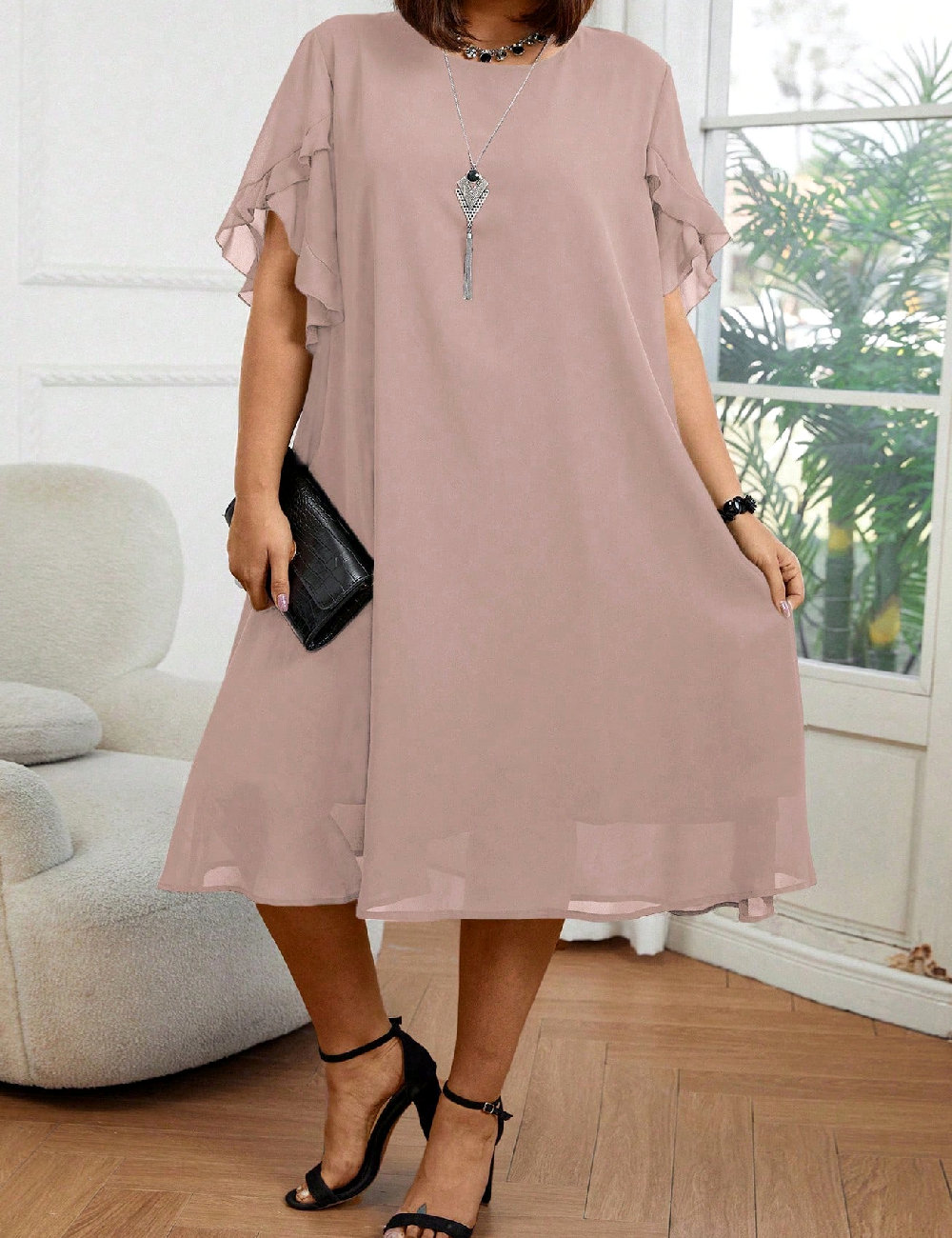 Rochie medie SHEIN CURVE, roz pudra inchis