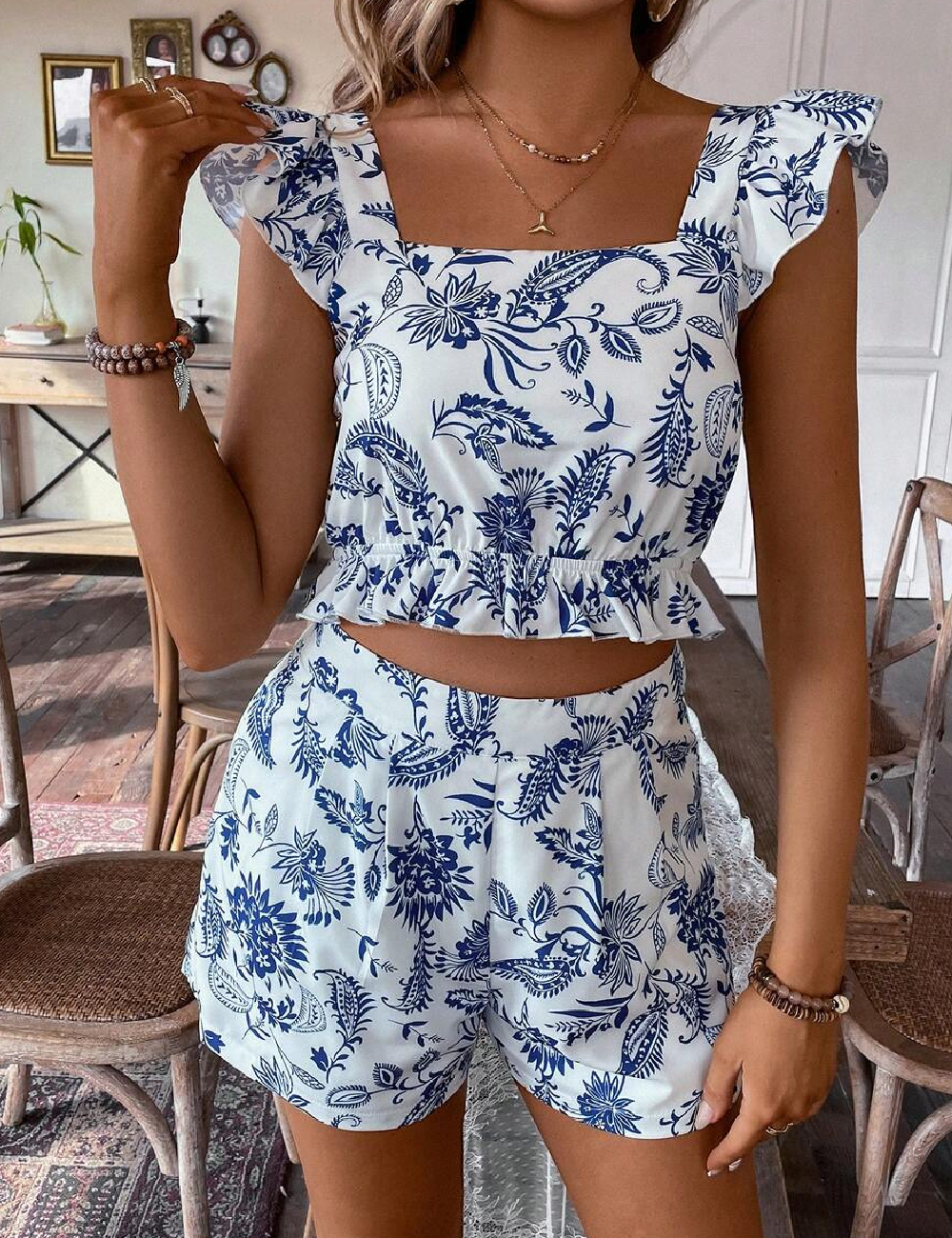 Compleu SHEIN, alb/albastru