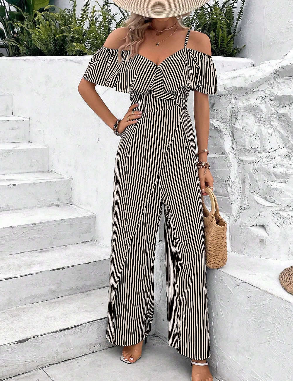 Salopeta SHEIN, negru/crem