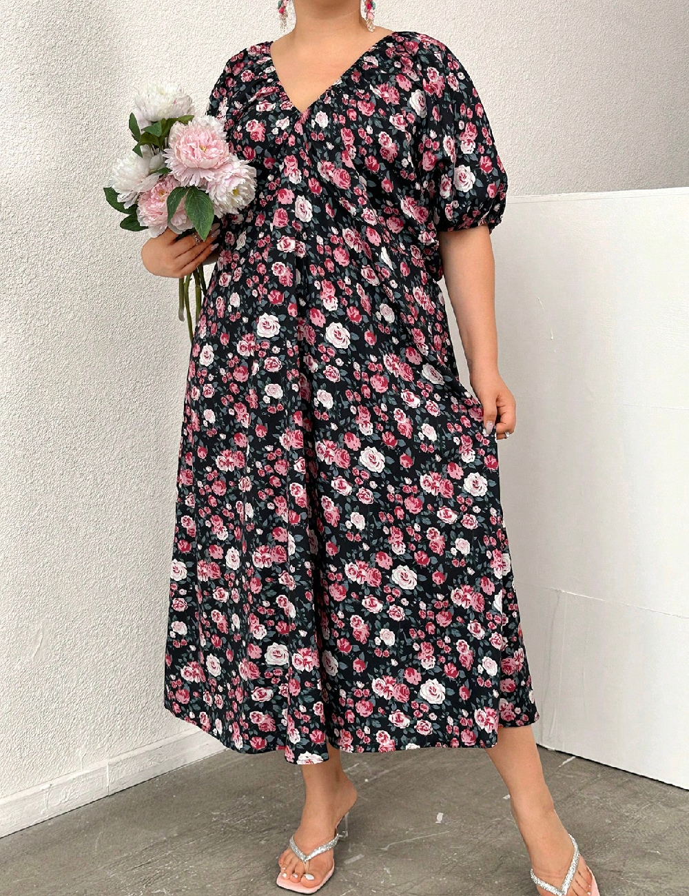 Rochie lunga SHEIN CURVE, floral print