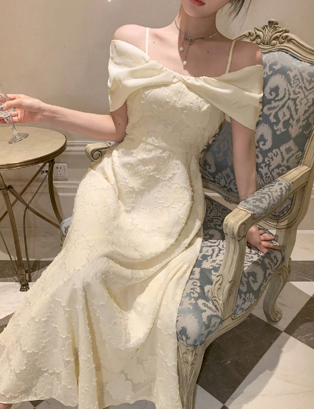 Rochie lunga Dazy, crem