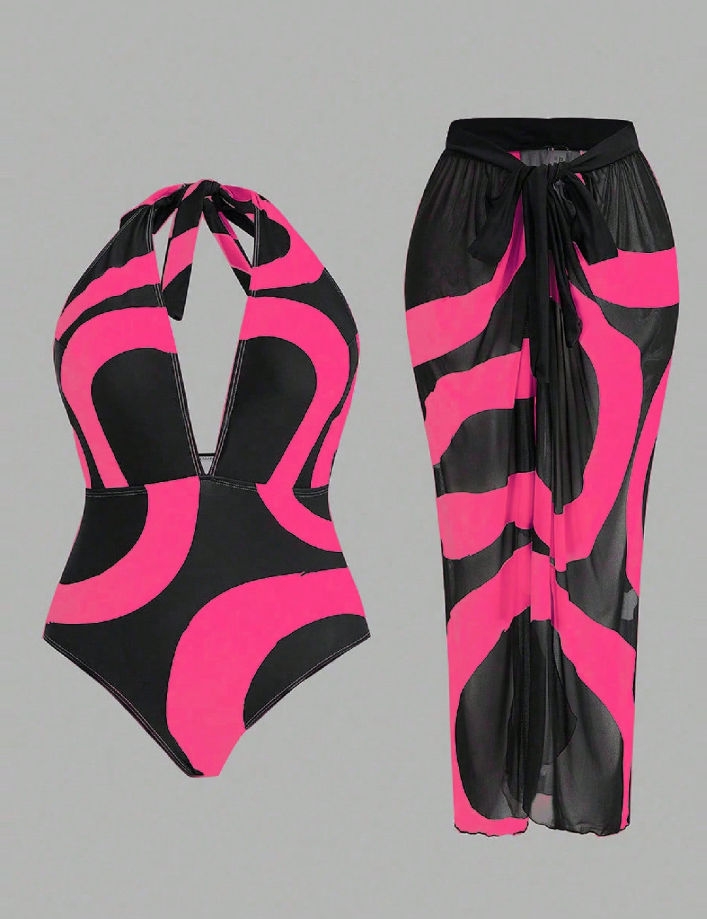 Costum de baie SHEIN CURVE, negru/roz