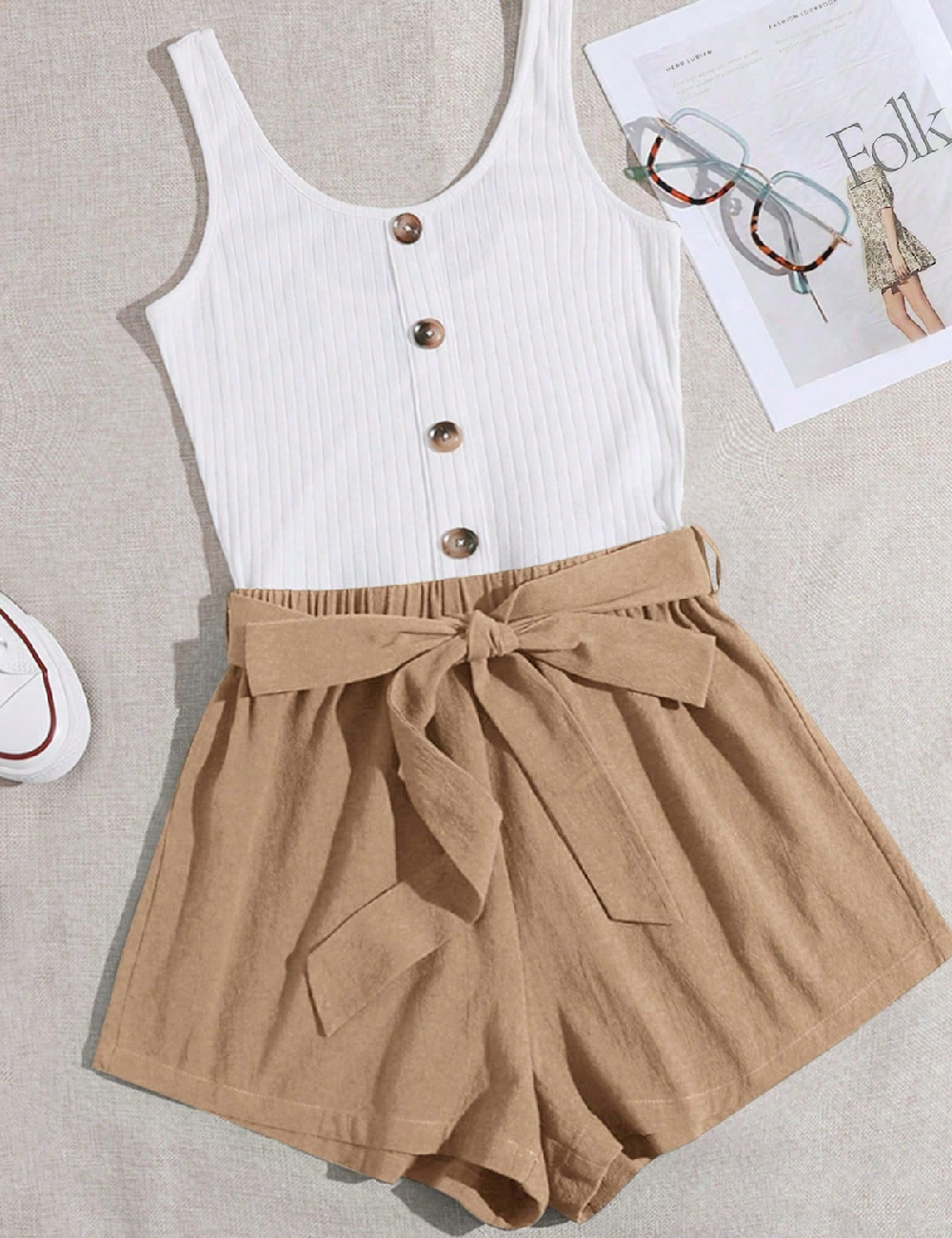 Salopeta SHEIN, alb/maro