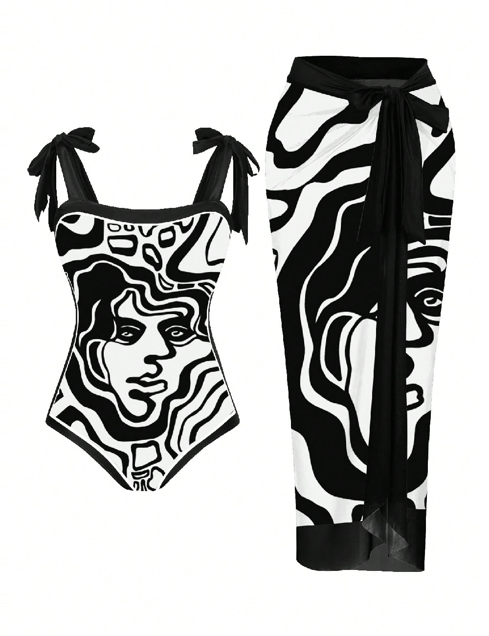 Costum de baie SHEIN CURVE, alb/negru