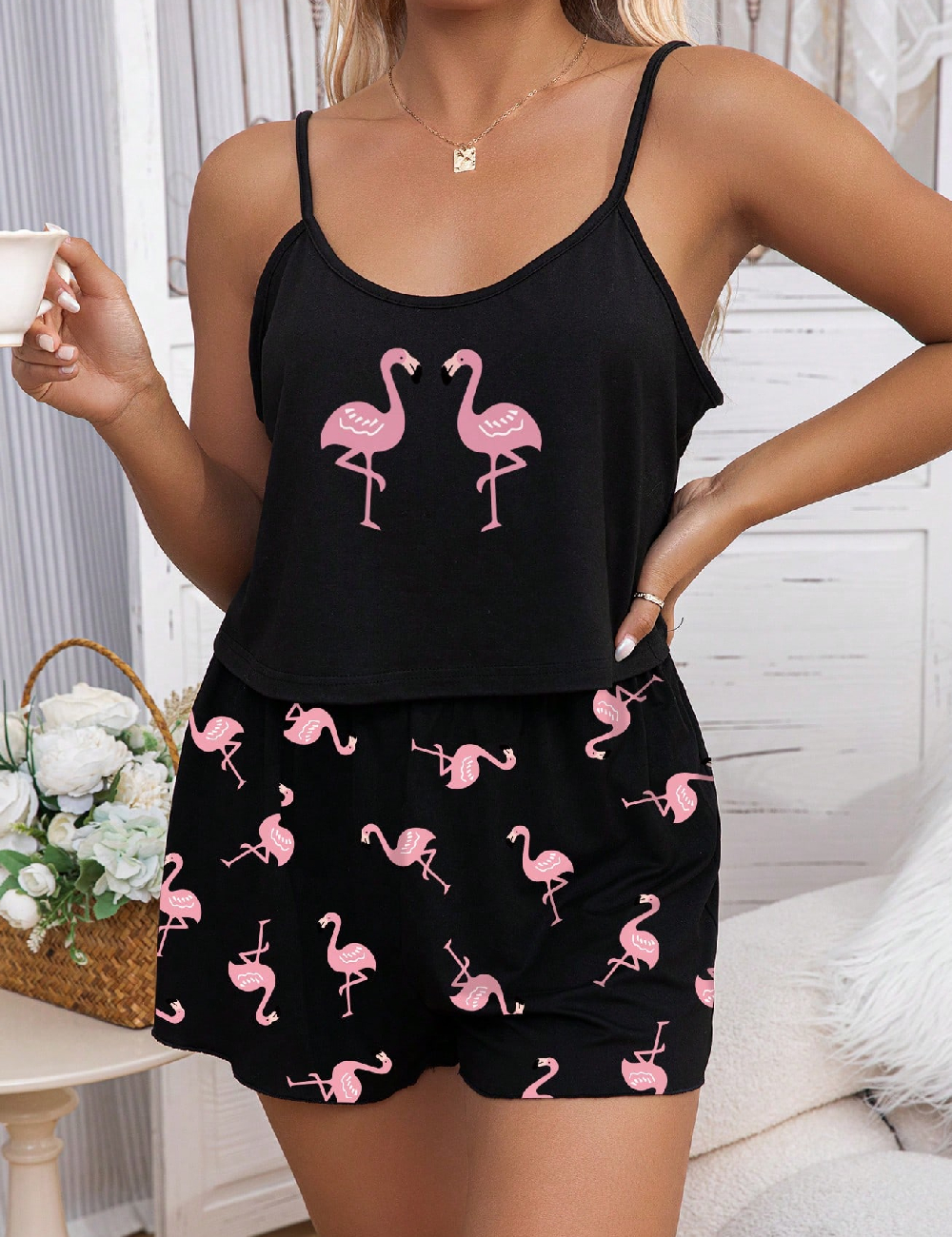 Pijama SHEIN CURVE, negru