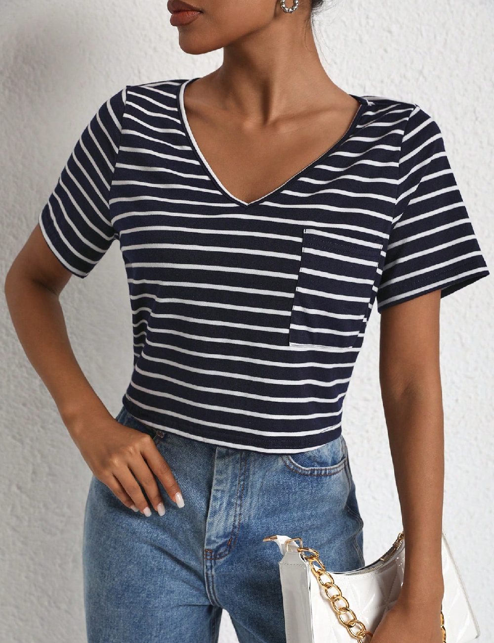 Top SHEIN, bleumarin/alb