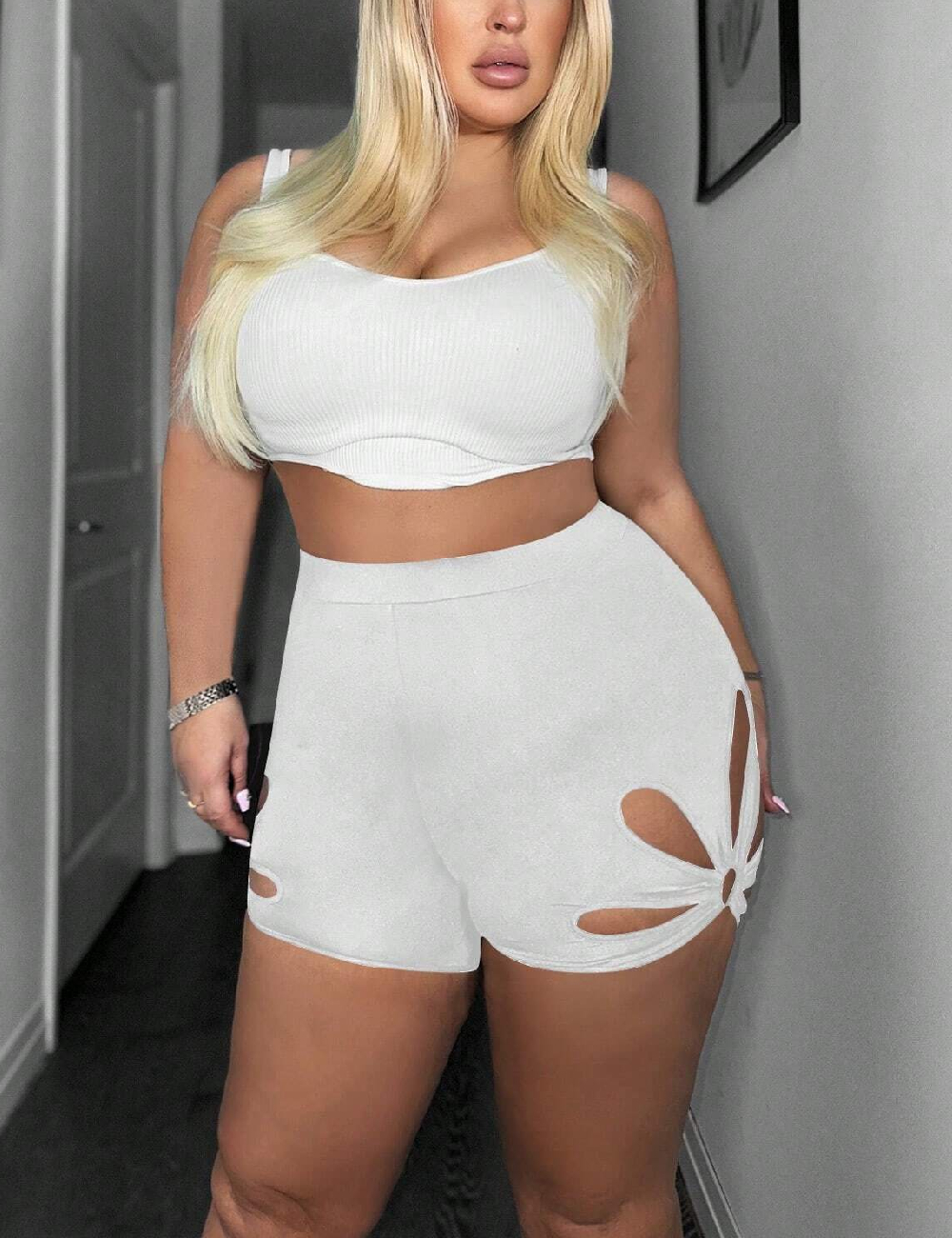 Pantaloni scurti SHEIN CURVE, alb