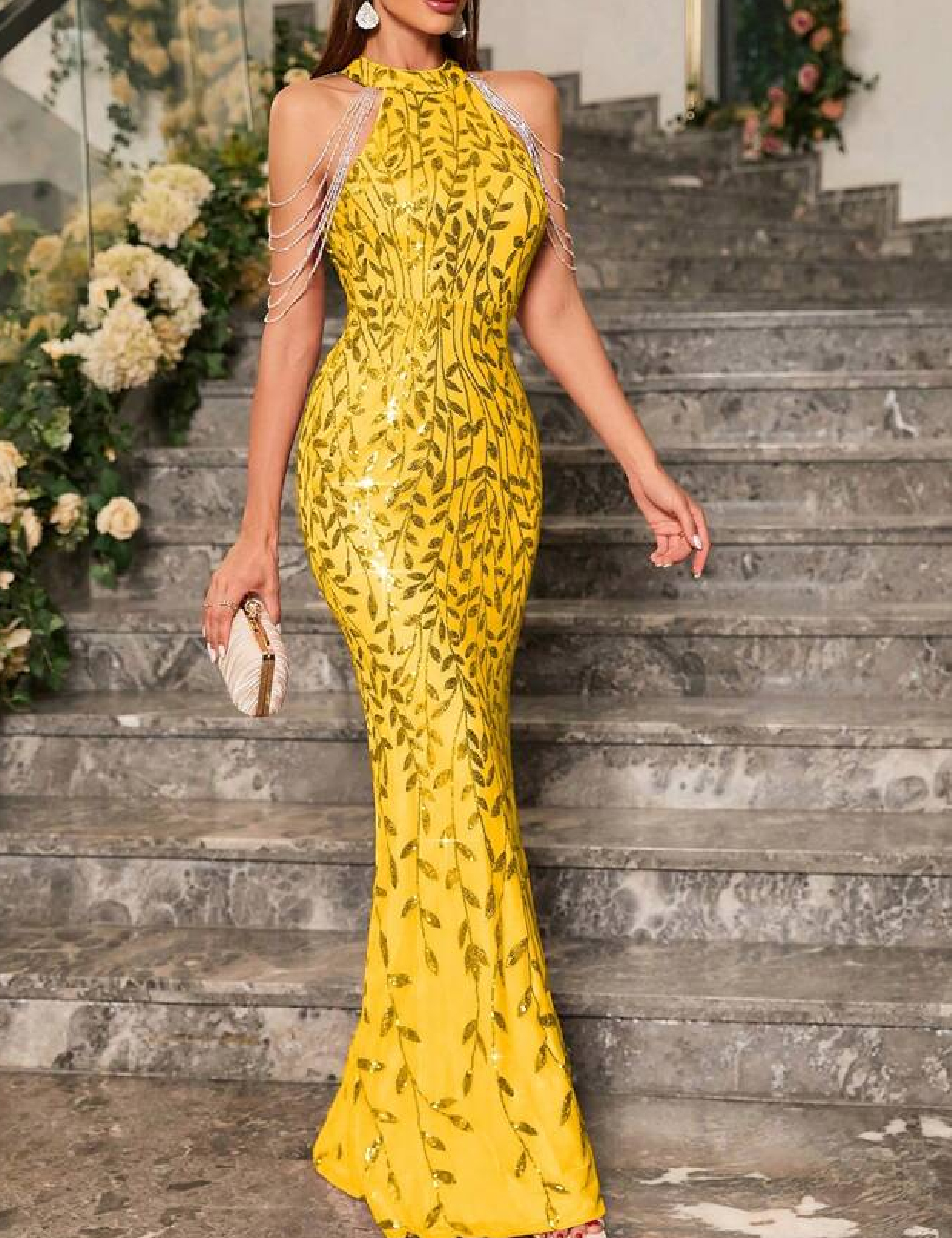 Rochie lunga Miss ord, galben