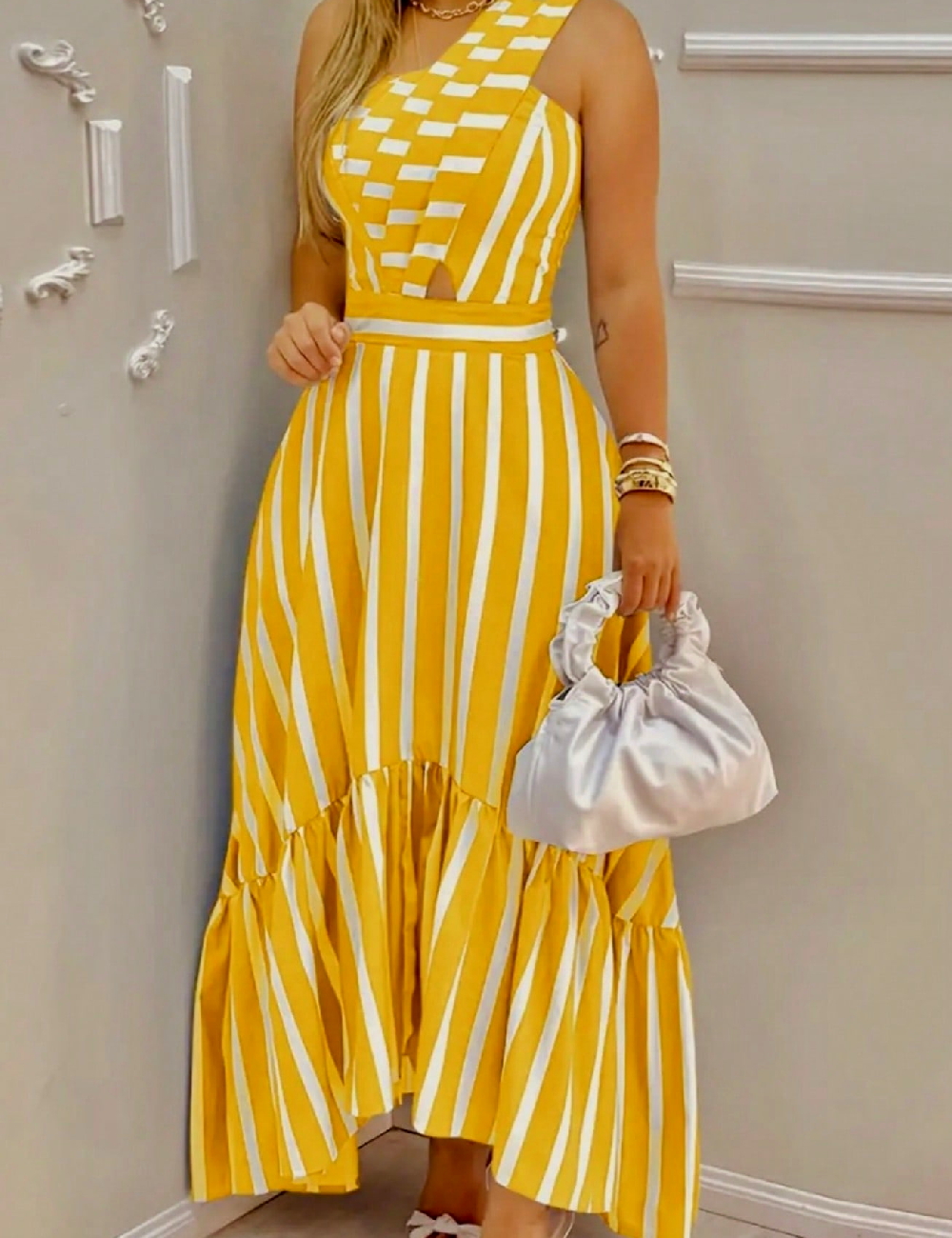 Rochie lunga SHEIN, galben/alb