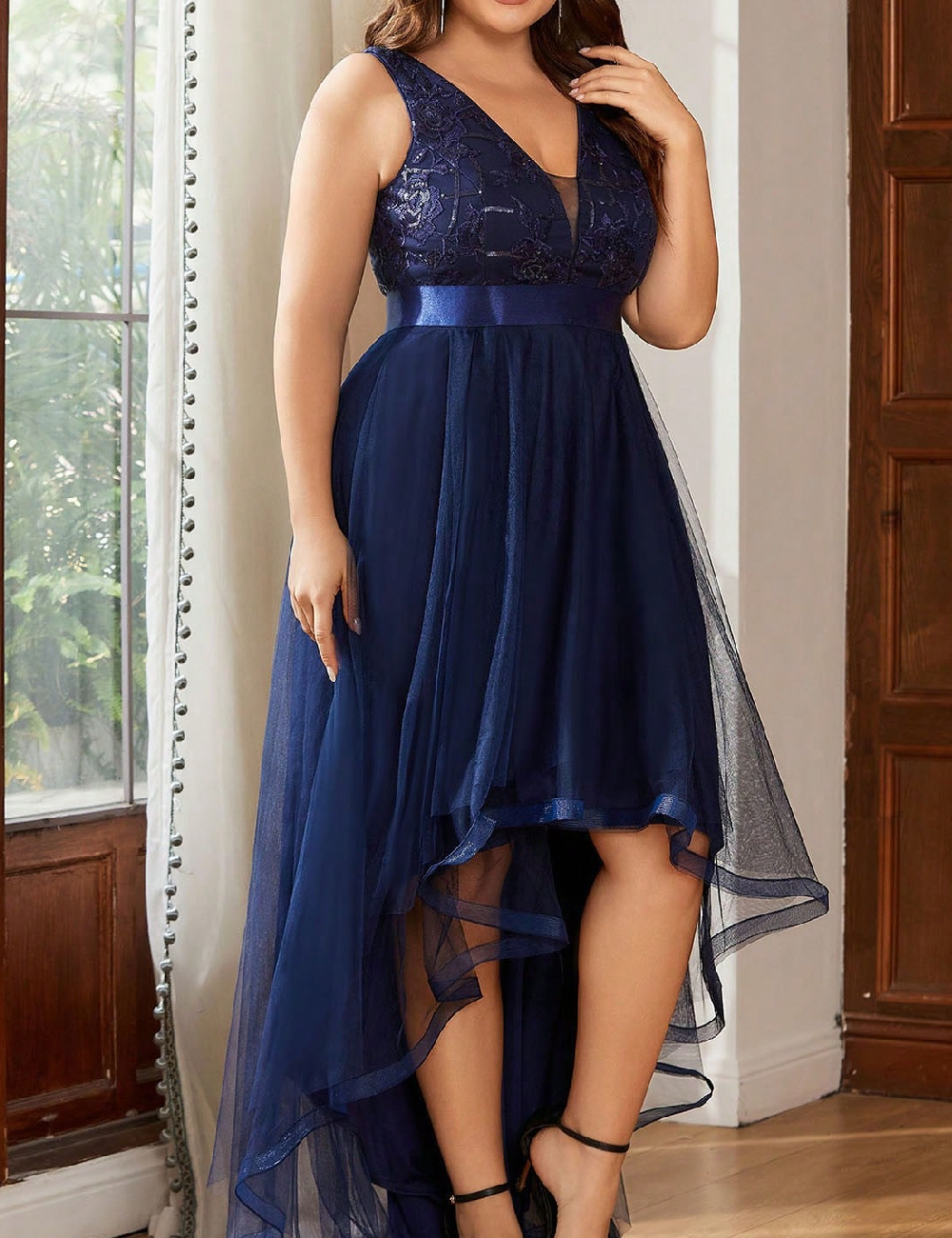 Rochie medie Ever-Pretty Plus Size, bleumarin