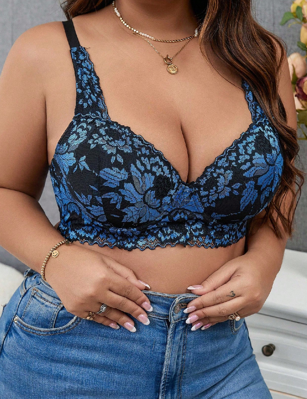 Sutien SHEIN CURVE, albastru/negru