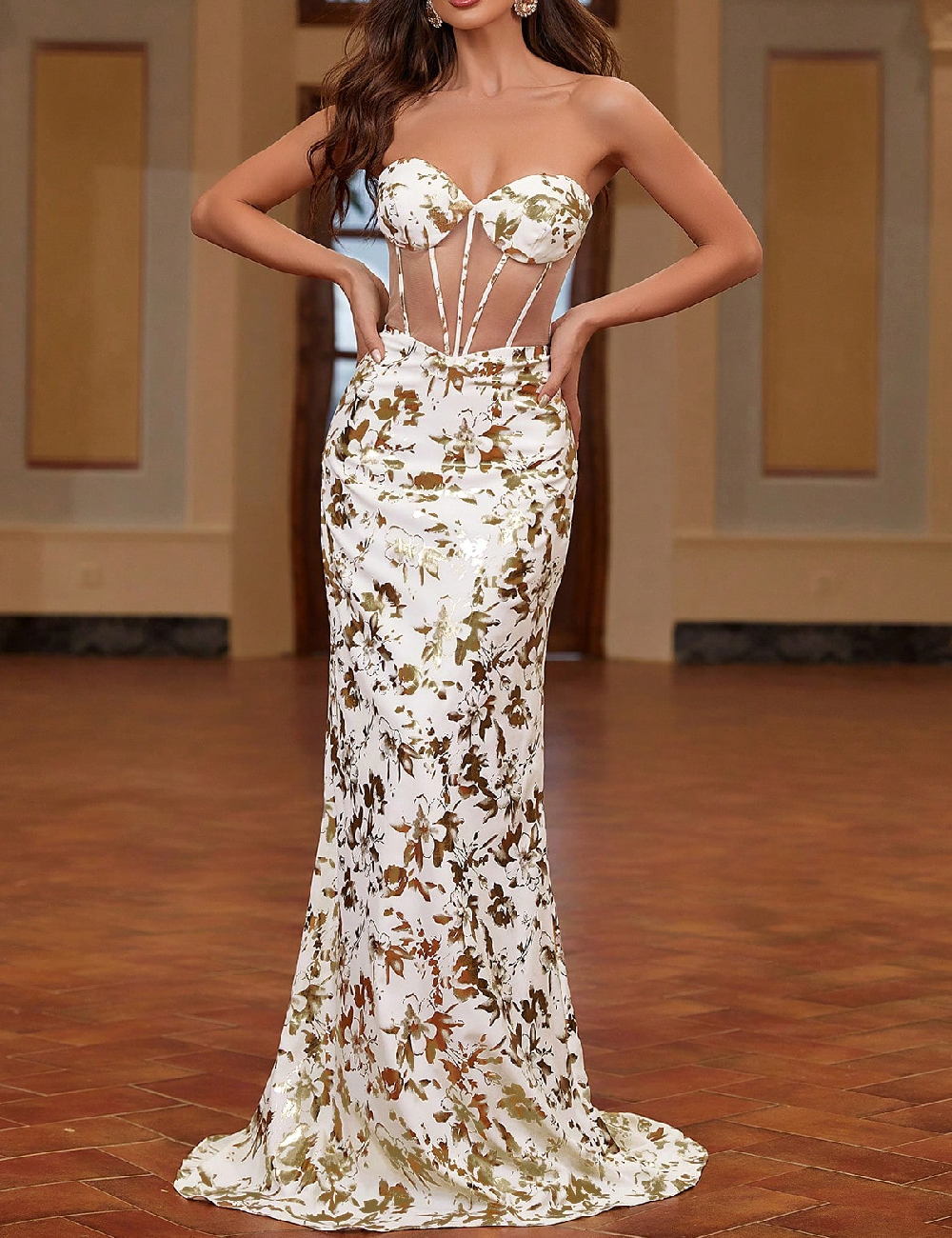 Rochie lunga SHEIN, alb/auriu