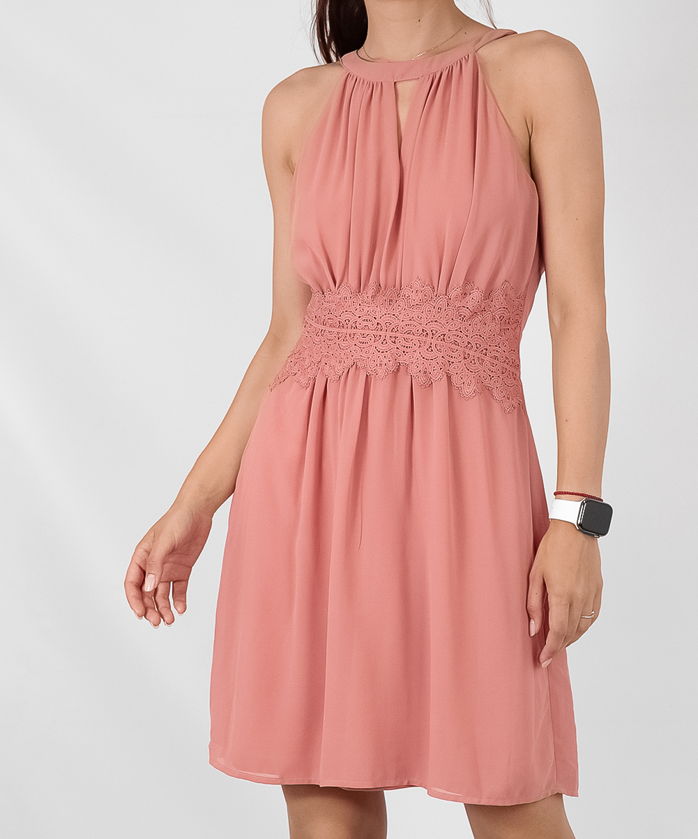 Rochie scurta Vila, roz pudra