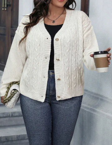 Cardigan SHEIN CURVE, alb Alb