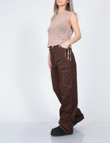 
						Pantaloni Pieces, maro, XS