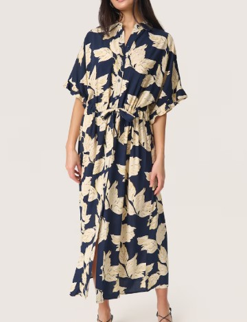 Rochie lunga Soaked In Luxury, bleumarin/crem