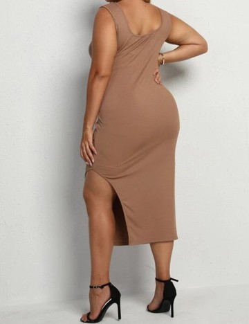 Rochie medie SHEIN CURVE, maro deschis, 1 XL