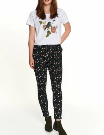 Pantaloni Top Secret, negru floral, 38 Floral print