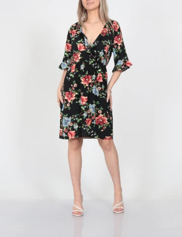 Rochie scurta Vila, negru floral, 36 Negru