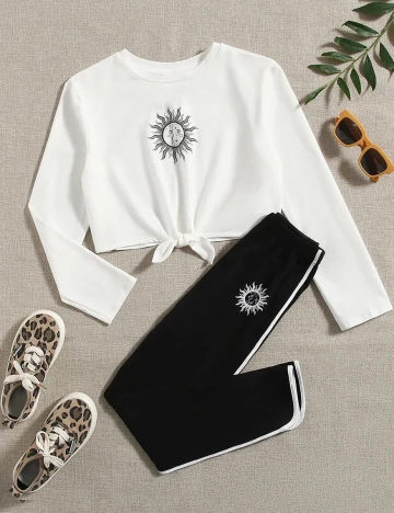 Compleu Shein Kids, alb-negru, 11-12 ANI