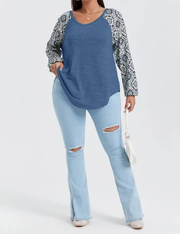 Bluza SHEIN CURVE, albastru, 2XL