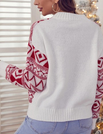 Pulover SHEIN, alb/rosu, S