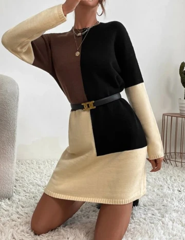 Rochie scurta SHEIN, crem/maro, M