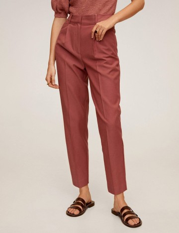 Pantaloni Mango, roz pudra inchis, 36