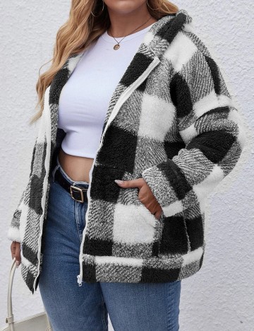 Jacheta SHEIN CURVE, alb-negru, 4XL