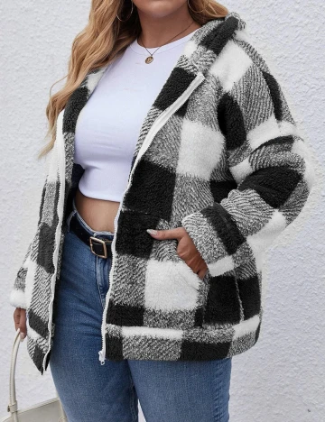 Jacheta SHEIN CURVE, alb-negru, 4XL Negru