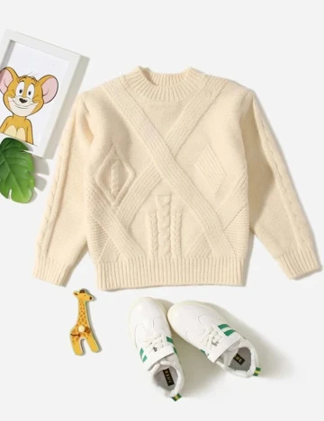 Pulover Shein Kids, crem, 3-4 ANI Crem