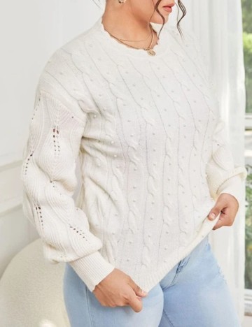 Pulover SHEIN CURVE, alb, 1 XL