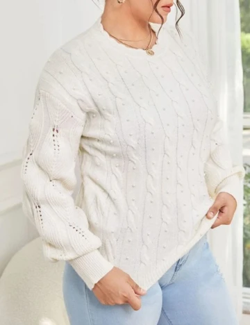 Pulover SHEIN CURVE, alb, 1 XL