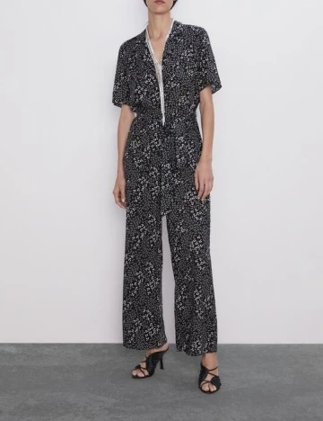 Salopeta Zara, negru floral, S