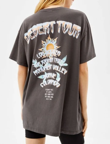 Tricou Bershka, gri inchis, S