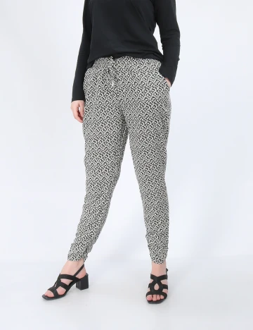 Pantaloni Hailys, alb-negru, S